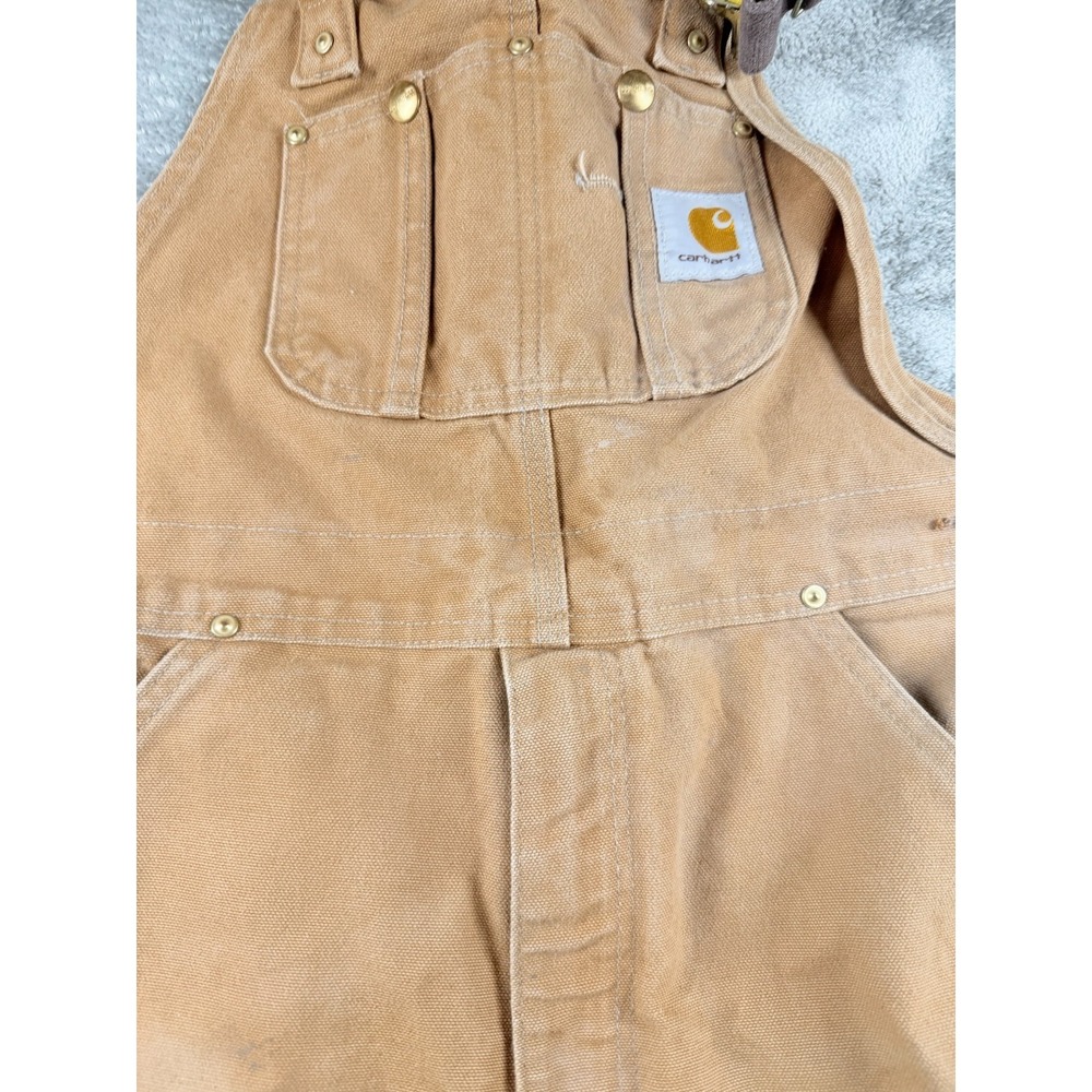 Carhartt R01 Bib Overalls Mens 32x30 Brown Duck Double Knee Workwear - Picture 6 of 12